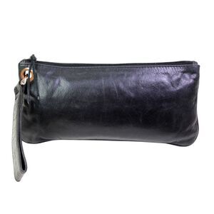 Hobo International BLACK GENUINE LEATHER CLUTCH WRISTLET WALLET PURSE HANDBAG
